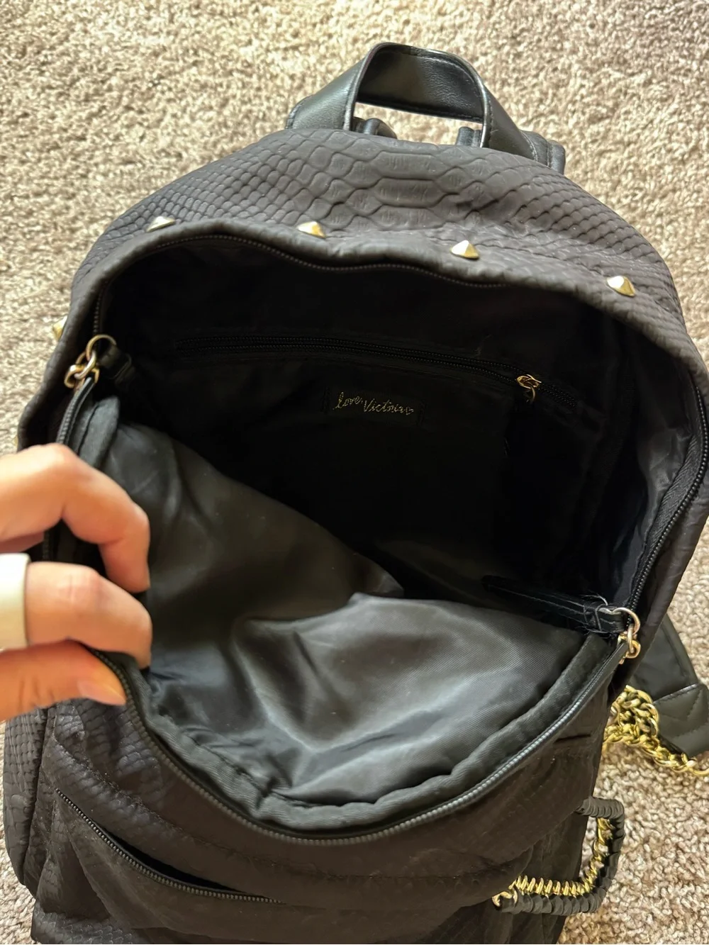 Victoria's Secret Black Textured Snake-Print Backpack with Gold Accents - Picture 6 of 8